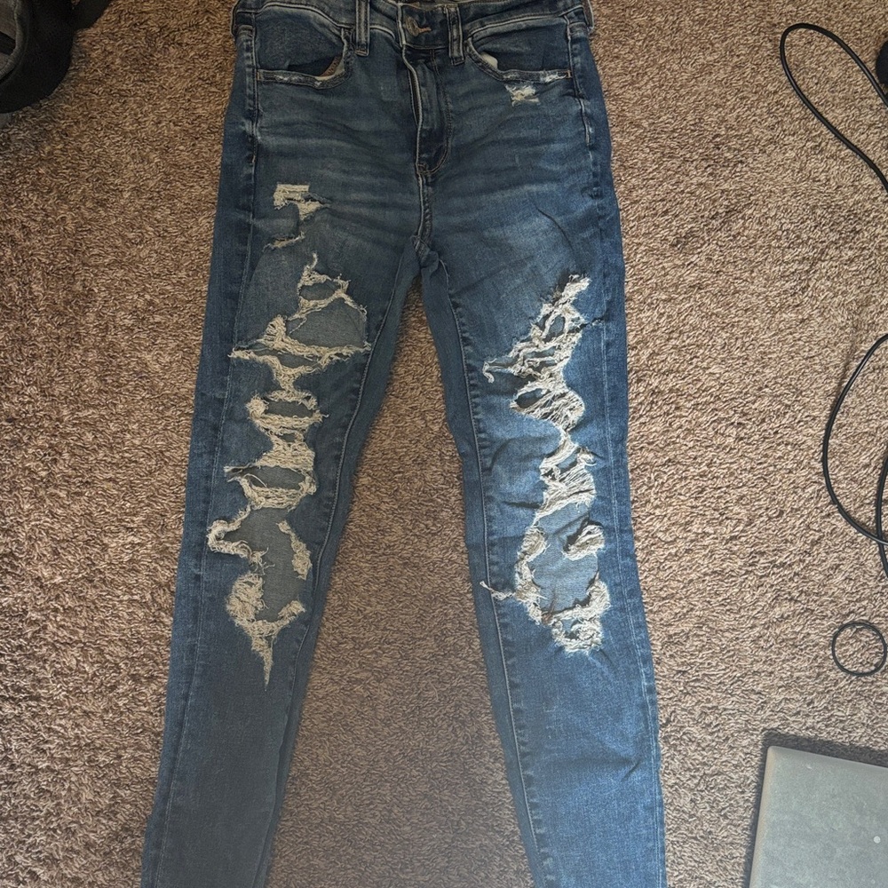 American Eagle Outfitters Ripped Blue Skinny Jeans